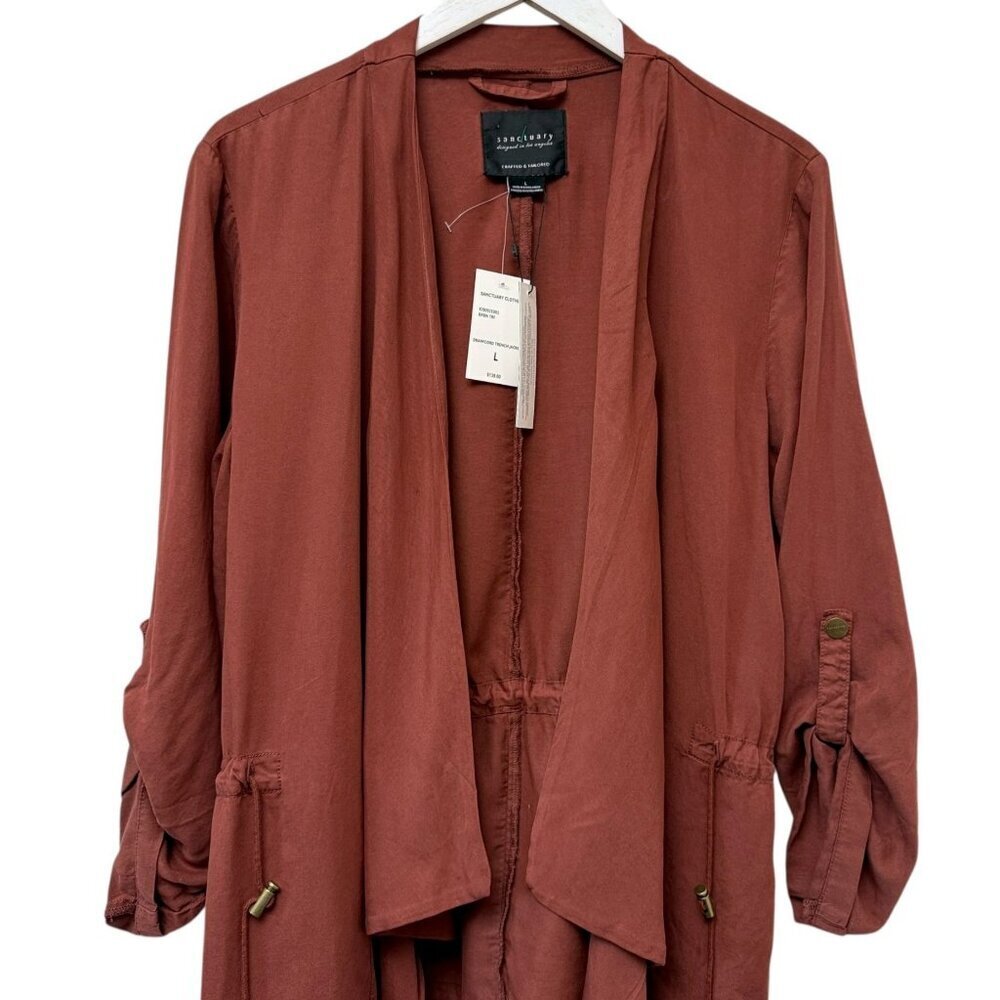 Sanctuary Womens Utility Jacket Large Rust Red Lyocell Casual Waterfall Front NW - Picture 2 of 9